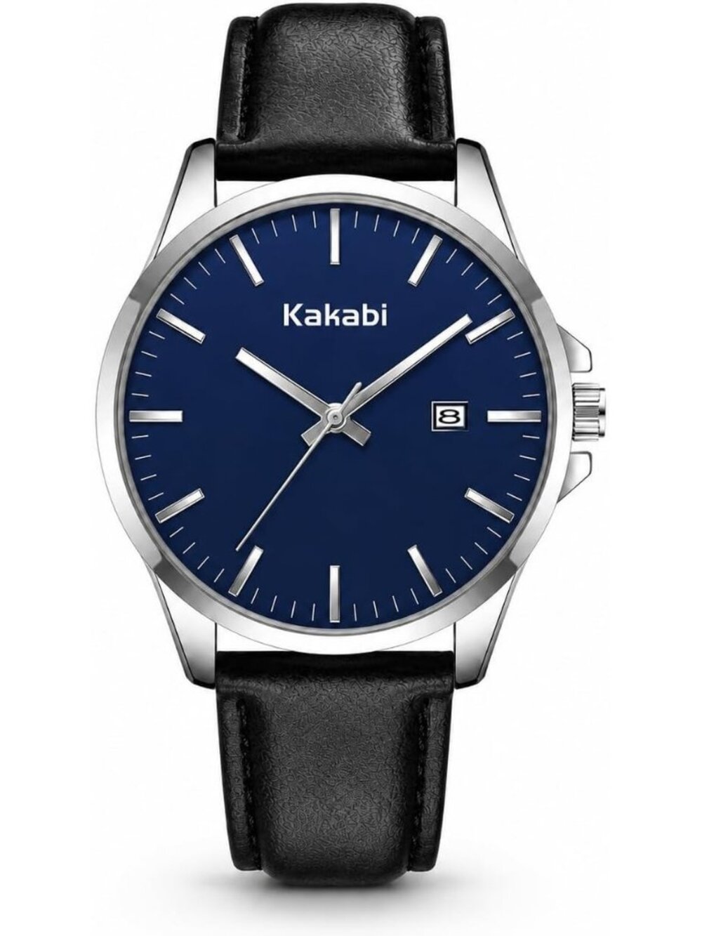 Kakabi Men's Black Blue Minimalist Leather Watch Classic Analog Quartz Fashion